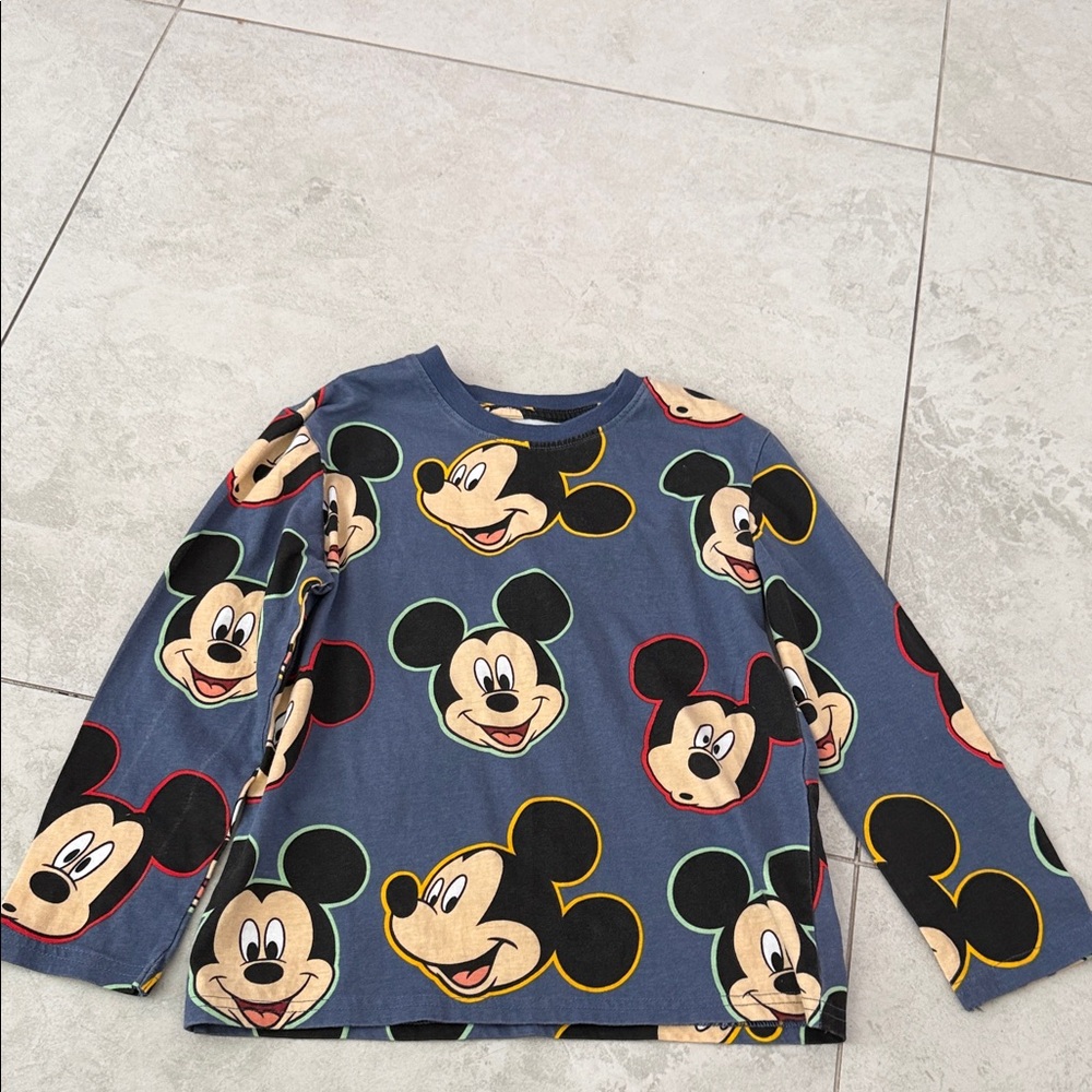 Disney Multicolor Mickey Faces Navy Long Sleeve Tee